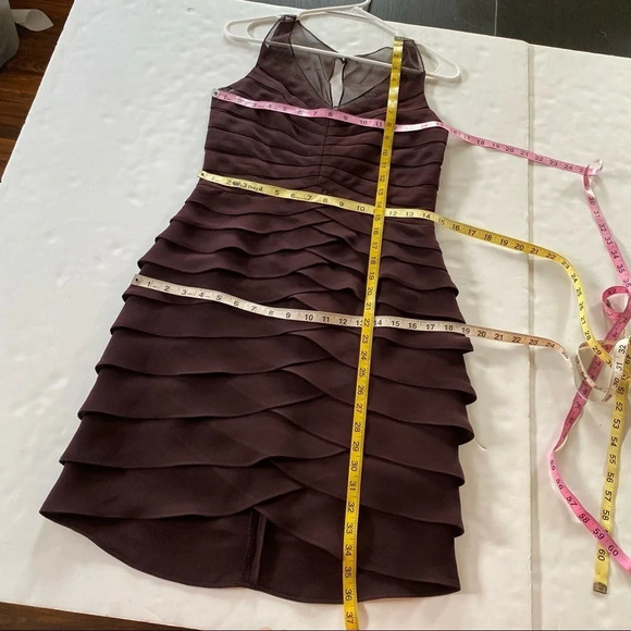 Eliza J NY Sheer Layered Cocktail Dress Womens Size 6 Petite Small Red Brown - Picture 9 of 9